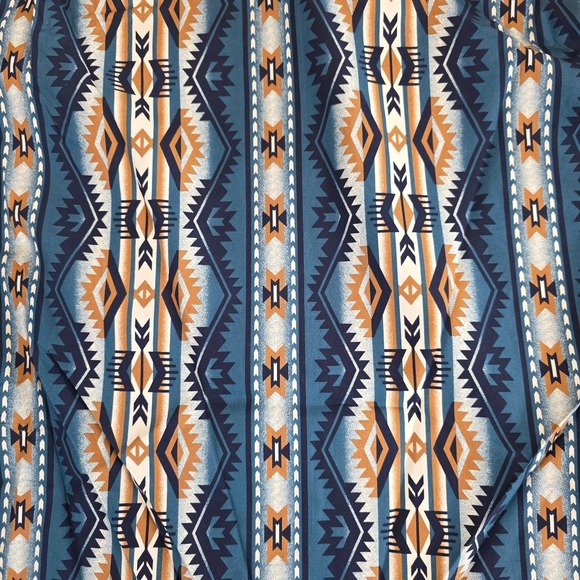 NWT Wrangler Checotah Western Shirt Medium Blue Tan Aztec Southwest Pearl Snap - Picture 8 of 15